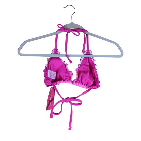 Xhilaration Bikini Top Ruffle Colorblock Triangle Juniors S Pink Strappy Halter - Picture 4 of 8
